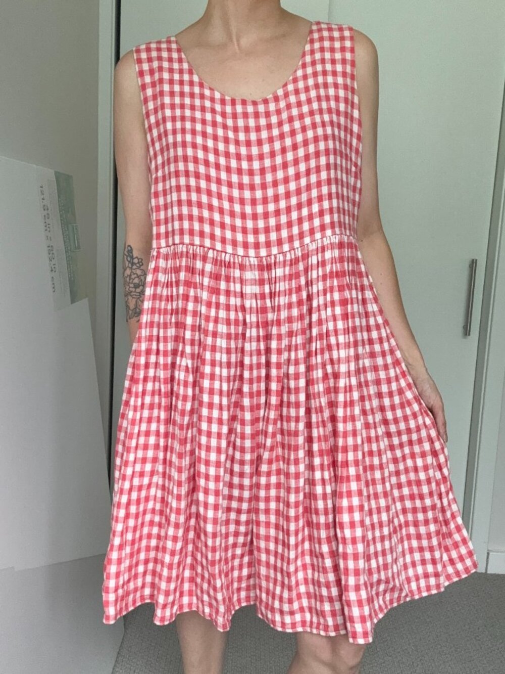 Norma Pink/Red Gingham Babydoll Sleeveless Dress